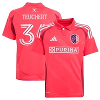 Maillot de joueur adidas Cedric Teuchert rose St. Louis CITY SC 2025 Forever rouge réplique pour jeunes