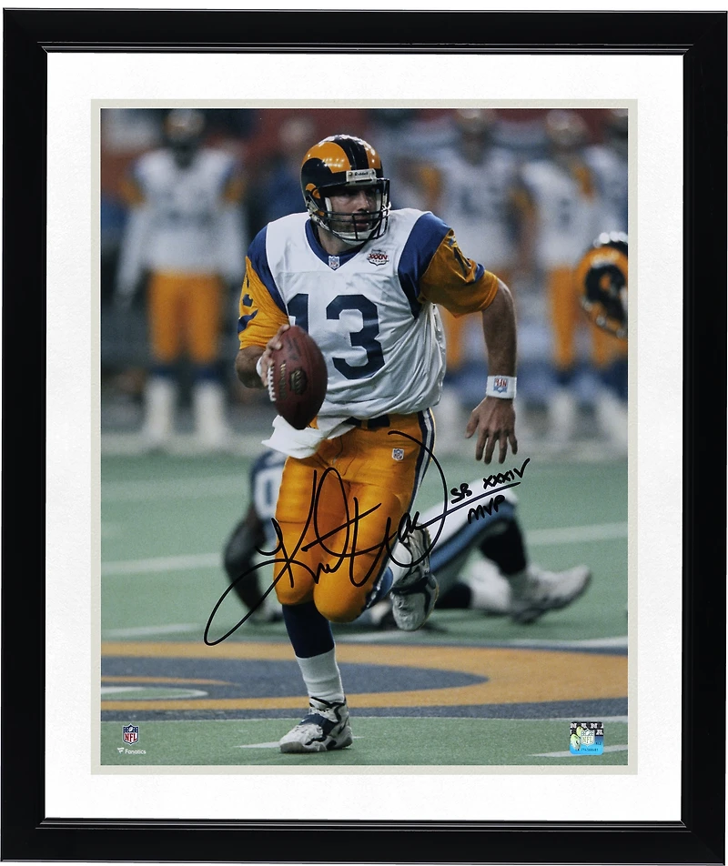 Kurt Warner St. Louis Rams Autographed 16" x 20" Super Bowl Photograph with "SB XXXIV MVP" Inscription