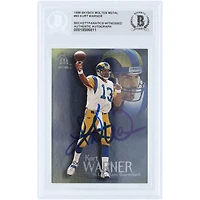 Carte de recrue authentifiée par Beckett Fanatics Witnessed, signée par Kurt Warner, des Rams de Saint-Louis (1999, Skybox Molten Metal n° 93).