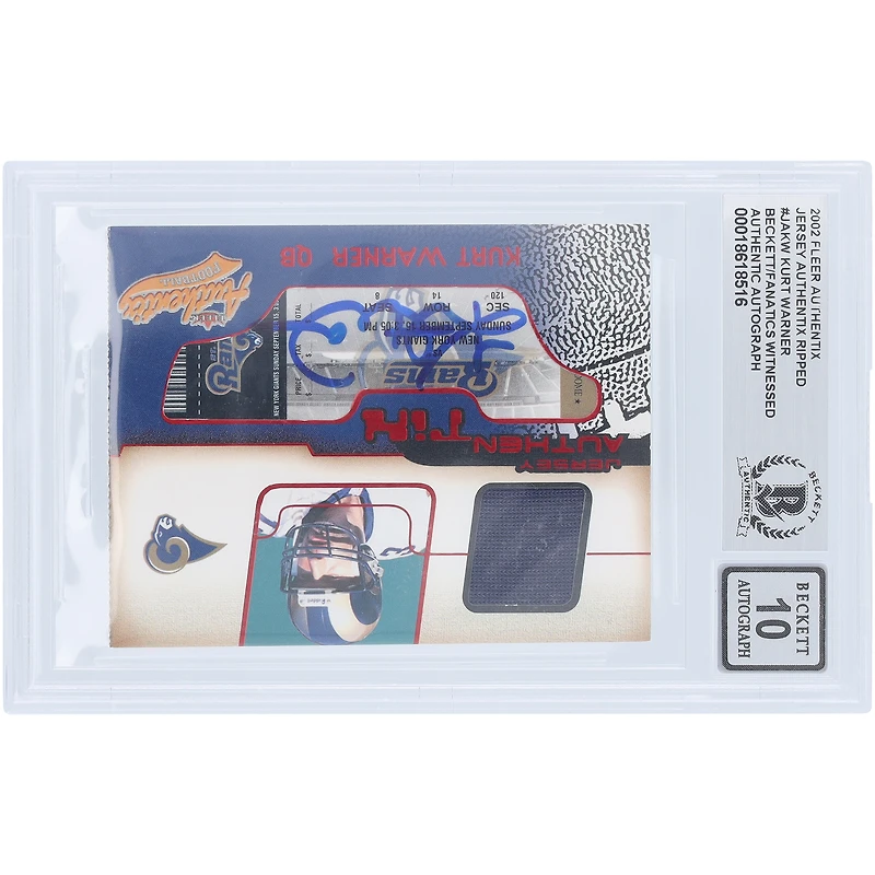 Kurt Warner St. Louis Rams Autographed 2002 Fleer Authentix Jersey Authentix Ripped Navy Jersey Relic #JA-KW Beckett Fanatics Witnessed Authenticated 10 Card