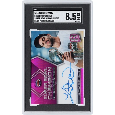 Kurt Warner St. Louis Rams Autographed 2018 Panini Spectra Neon Pink Prizm Super Bowl Champion Signatures #SB34 #1/10 SGC Authenticated 8.5 Card