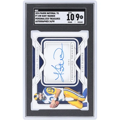 Carte autographiée de Kurt Warner (St. Louis Rams) 2024 Panini National Treasures Personalized Signatures #PT-KW #24/99 authentifiée par SGC (9/10).