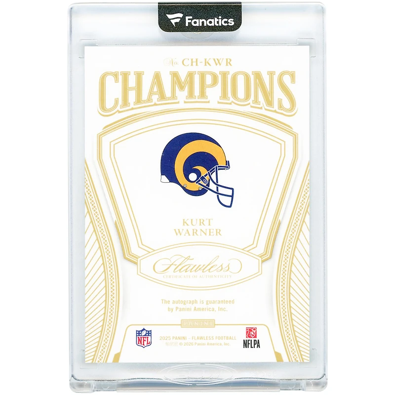 Carte autographiée de Kurt Warner (St. Louis Rams) - Collection Panini Flawless Emerald Champions 2025 #CH-KWR #1/5