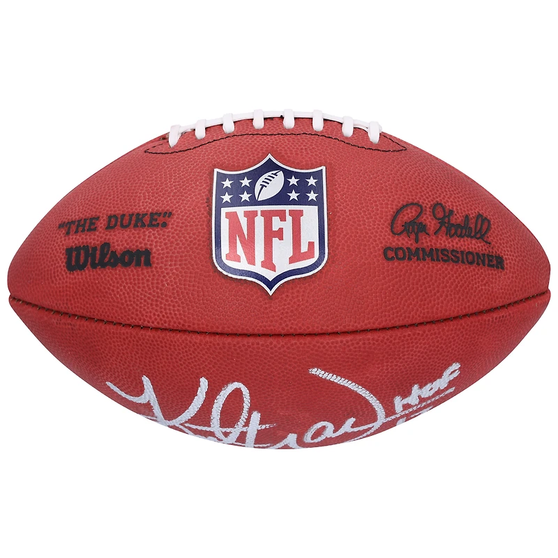 Ballon de football Duke en couleur autographié par Kurt Warner des Rams de St. Louis avec l'inscription « HOF 17 »