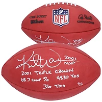Ballon de football Duke en couleur autographié par Kurt Warner des St. Louis Rams avec plusieurs inscriptions - Édition limitée n° 5/5
