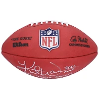 Ballon de football Duke en couleur autographié par Kurt Warner des St. Louis Rams avec plusieurs inscriptions - Édition limitée n° 5/5
