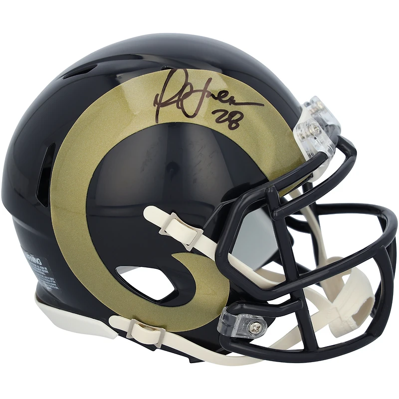 Casque miniature Riddell Speed rétro 1981-99 autographié par Marshall Faulk, des Rams de Saint-Louis