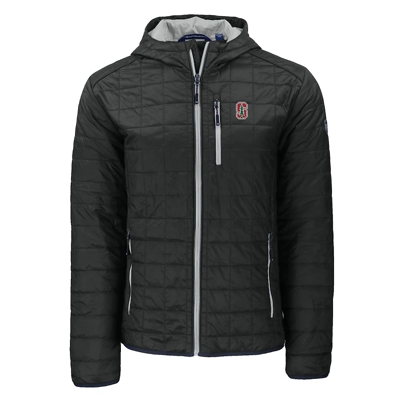 Men's Cutter & Buck Black Stanford Cardinal Rainier Eco PrimaLoft Hooded Full-Zip Jacket
