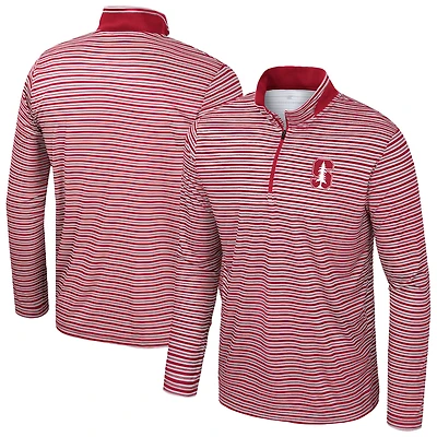 Men's Colosseum Cardinal Stanford Striped Quarter-Zip Top