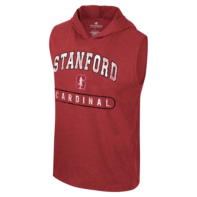 Men's Colosseum Cardinal Stanford Varsity Sleeveless Hoodie Tank Top