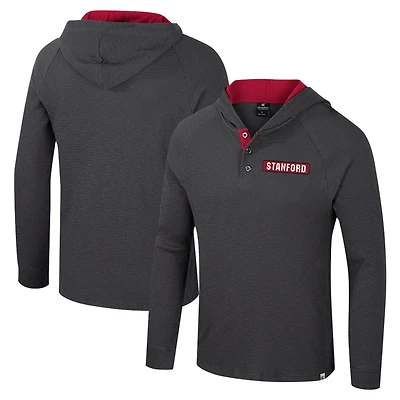 Men's Colosseum Charcoal Stanford Cardinal Dujour Ralgan Long Sleeve Henley Hoodie T-Shirt