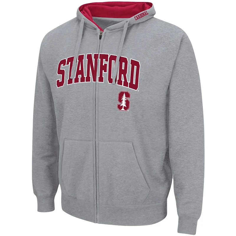 Sweat à capuche entièrement zippé Colosseum gris chiné Stanford Cardinal Arch & Logo 3.0 pour homme