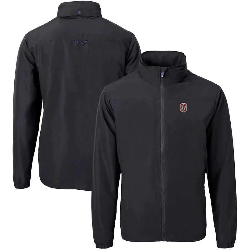Veste zippée intégrale en tricot recyclé pour homme, modèle Cutter & Buck, Stanford Cardinal, grande taille, Charter, noir
