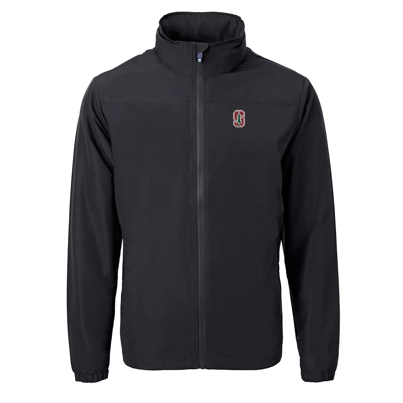Veste zippée intégrale en tricot recyclé pour homme, modèle Cutter & Buck, Stanford Cardinal, grande taille, Charter, noir