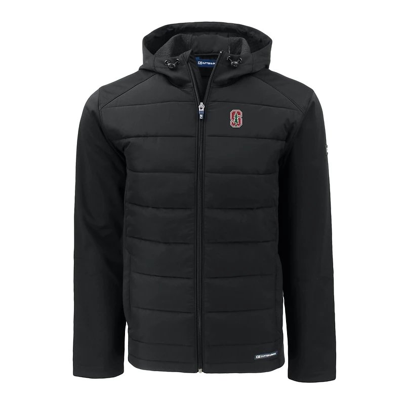 Veste à capuche zippée intégrale Cutter & Buck Stanford Cardinal Evoke Hybrid Eco Softshell recyclée noire pour homme