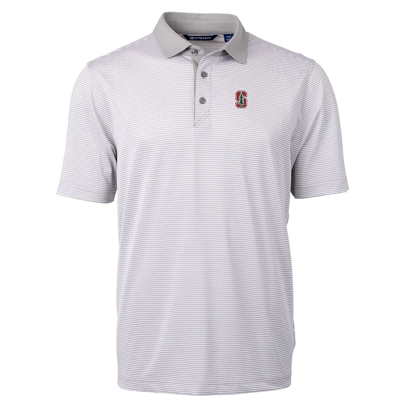 Polo recyclé à micro-rayures en piqué écologique Virtue pour homme, gris/blanc, Stanford Cardinal, de coupe grande et taille
