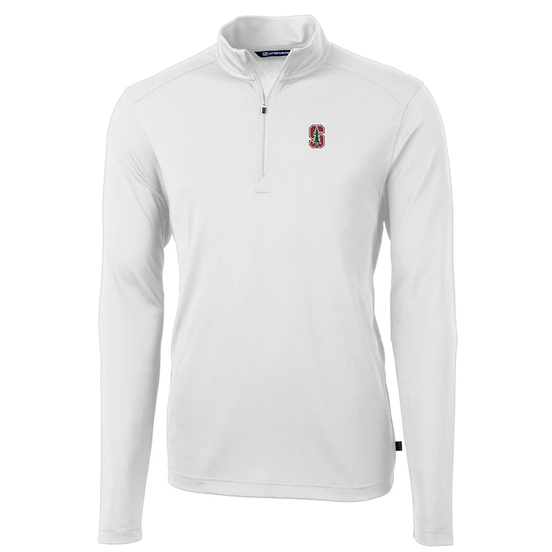 Men's Cutter & Buck White Stanford Cardinal Big Tall Virtue Eco Pique Recycled Quarter-Zip Pullover Top