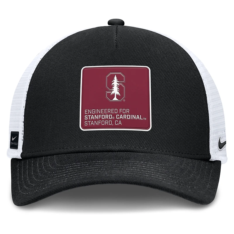 Casquette ajustable Nike Stanford Cardinal 2025 On-Field Rise Engineered Trucker pour homme, noire/blanche