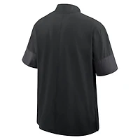 Veste d'entraîneur Nike Stanford Cardinal 2025 Sideline noire pour homme, manches courtes, fermeture éclair au quart, technologie Dri-FIT