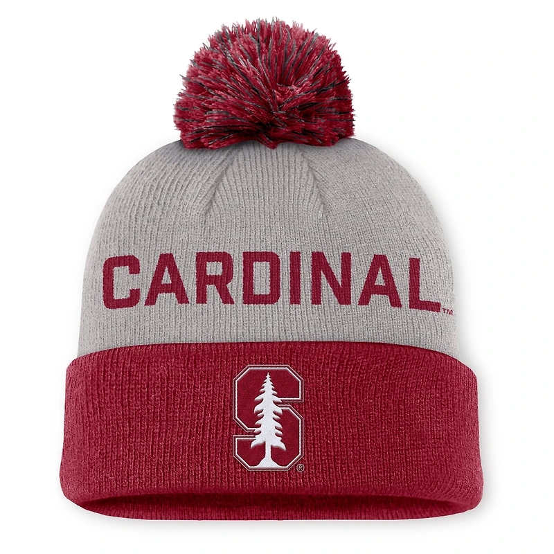 Bonnet en tricot à revers et pompon Nike Stanford Cardinal Primetime Peak pour homme, gris/cardinal