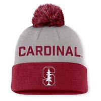 Bonnet en tricot à revers et pompon Nike Stanford Cardinal Primetime Peak pour homme, gris/cardinal