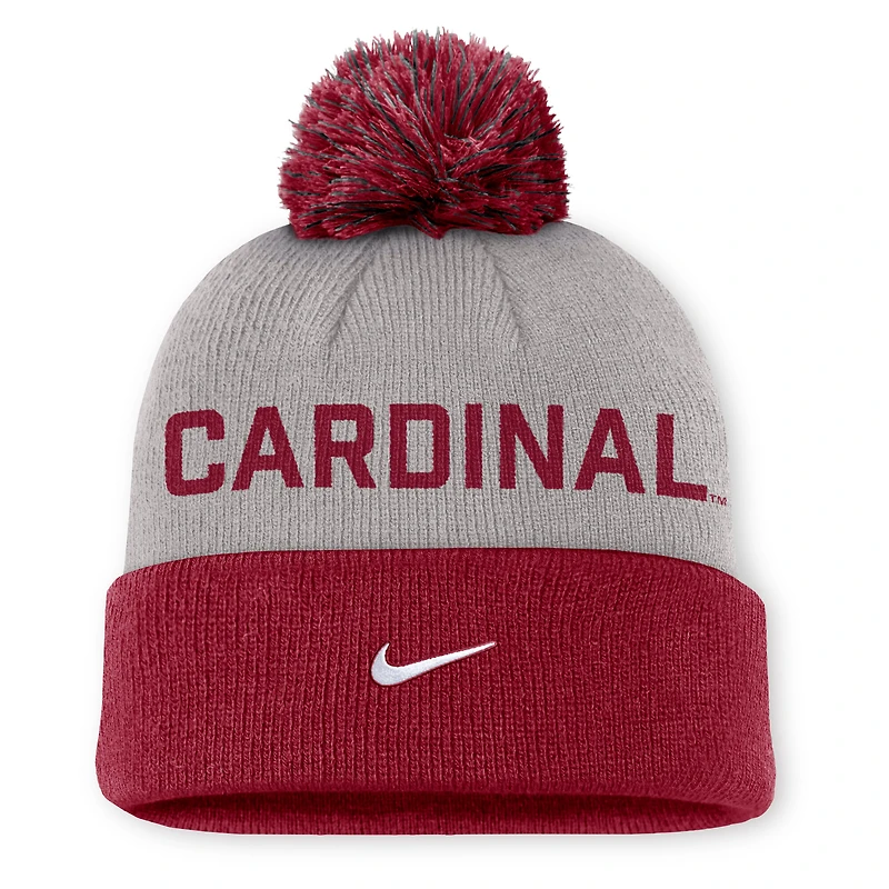 Bonnet en tricot à revers et pompon Nike Stanford Cardinal Primetime Peak pour homme, gris/cardinal