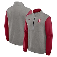 Pull en molleton demi-zippé Nike Stanford Cardinal Club pour homme, gris chiné/cardinal