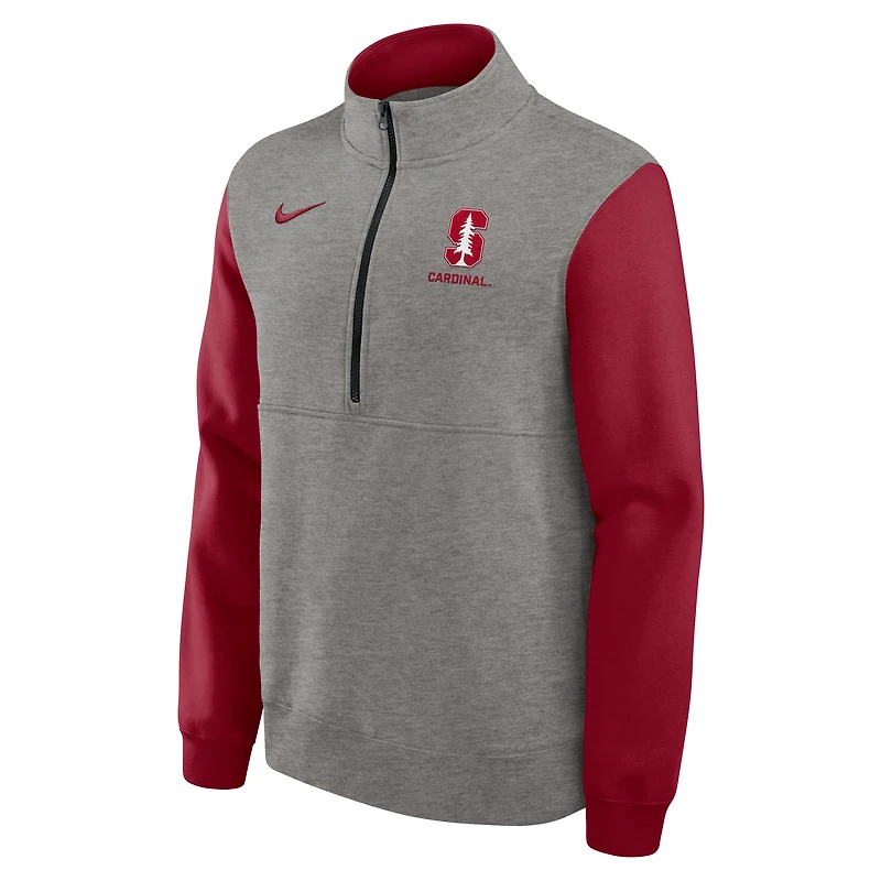 Men's Nike Heather Gray/Cardinal Stanford Cardinal Club Fleece Half-Zip Pullover