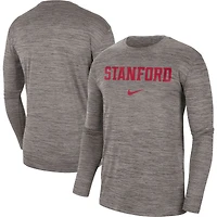 T-shirt à manches longues Nike Stanford Cardinal Team Velocity Performance pour homme, gris chiné