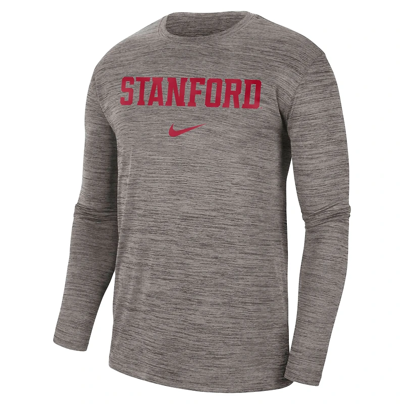 T-shirt à manches longues Nike Stanford Cardinal Team Velocity Performance pour homme, gris chiné