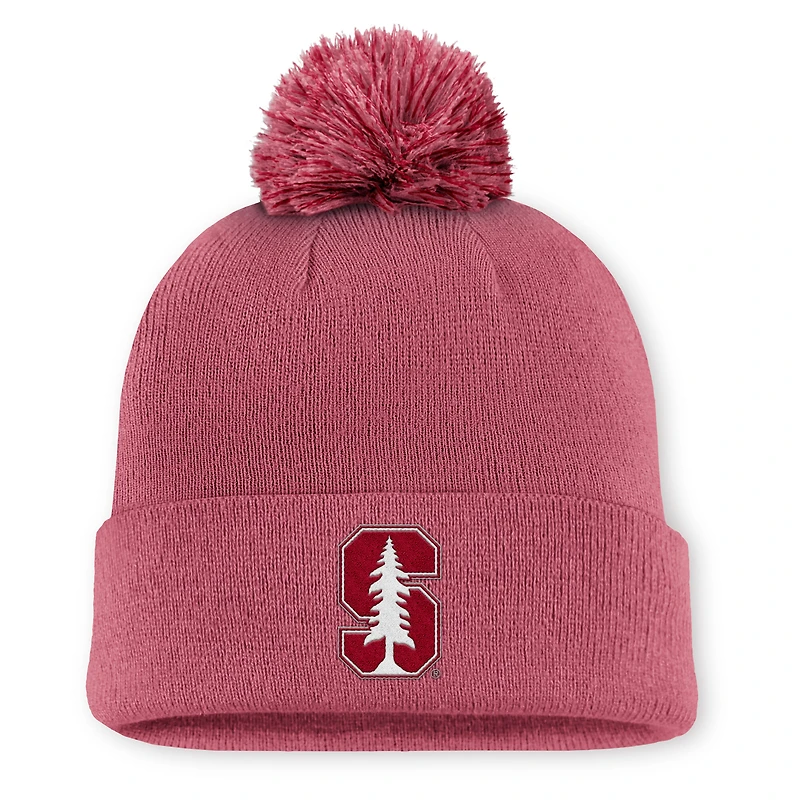 Men's Nike Pink Stanford Cardinal Primetime Peak Campus Cuffed Knit Hat with Pom