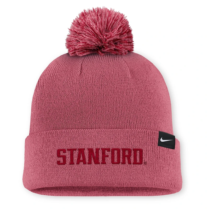 Men's Nike Pink Stanford Cardinal Primetime Peak Campus Cuffed Knit Hat with Pom
