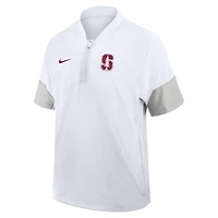 Veste d'entraîneur Nike Stanford Cardinal 2025 Sideline blanche pour homme, manches courtes, fermeture éclair au quart, technologie Dri-FIT