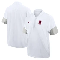 Veste d'entraîneur Nike Stanford Cardinal 2025 Sideline blanche pour homme, manches courtes, fermeture éclair au quart, technologie Dri-FIT