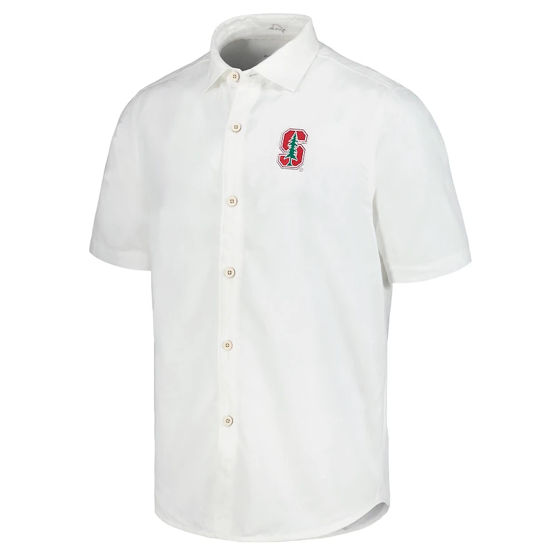 Chemise boutonnée Tommy Bahama pour hommes Stanford Cardinal Coconut Point Palm Vista IslandZone Camp blanche