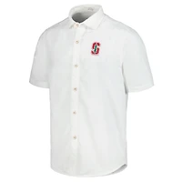 Chemise boutonnée Tommy Bahama pour hommes Stanford Cardinal Coconut Point Palm Vista IslandZone Camp blanche