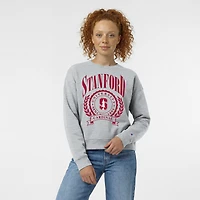 Women's Champion  Heather Gray Stanford Cardinal Academic Crest Powerblend Crewneck Sweatshirt