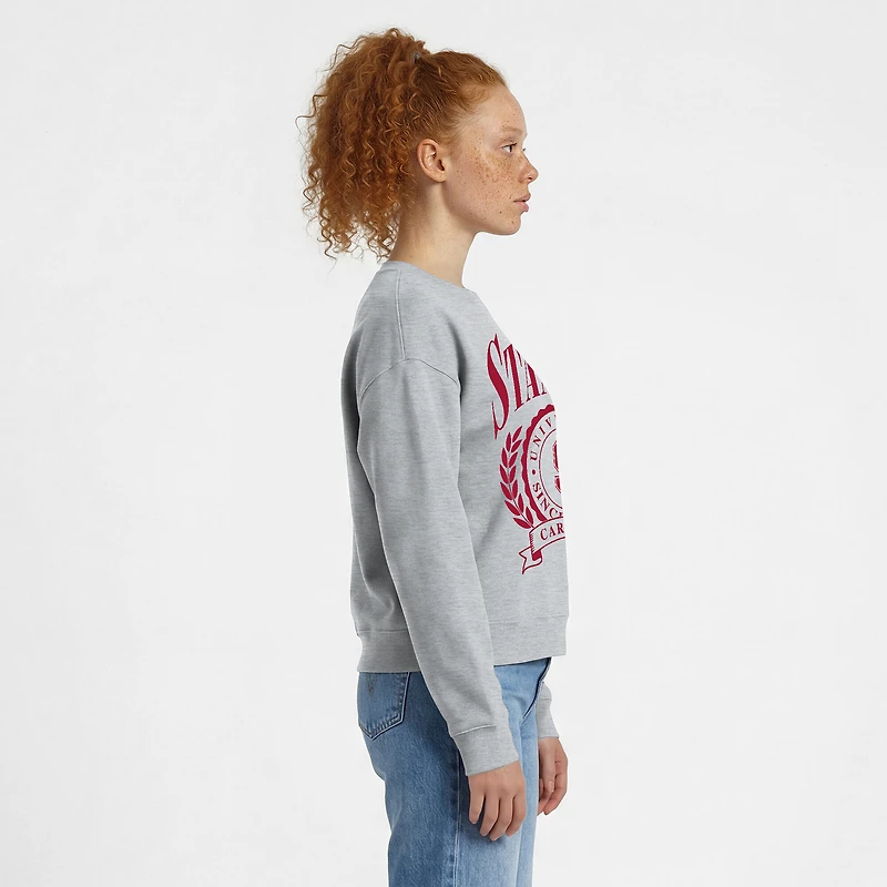 Women's Champion  Heather Gray Stanford Cardinal Academic Crest Powerblend Crewneck Sweatshirt