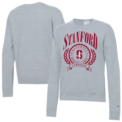 Women's Champion  Heather Gray Stanford Cardinal Academic Crest Powerblend Crewneck Sweatshirt