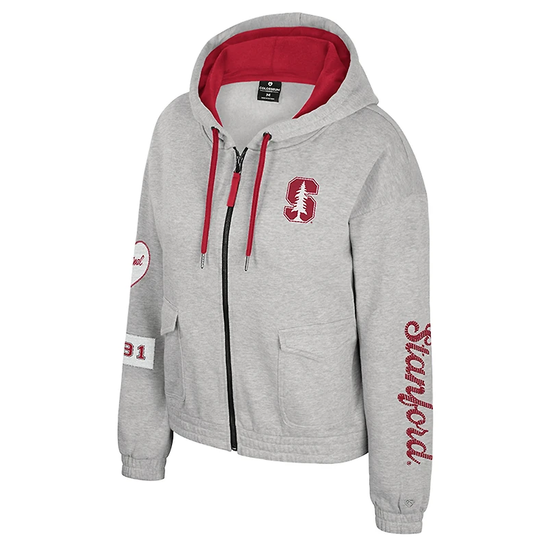Women's Colosseum Gray Stanford Cardinal Alfie Full-Zip Hoodie Jacket