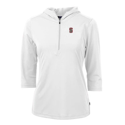 Women's Cutter & Buck White Stanford Cardinal Virtue Eco Pique Half-Zip 3/4 Sleeve Pullover Hoodie