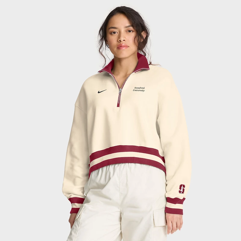 Women's Nike Cream Stanford Cardinal Oversized Legacy Cropped Half-Zip Sweatshirt