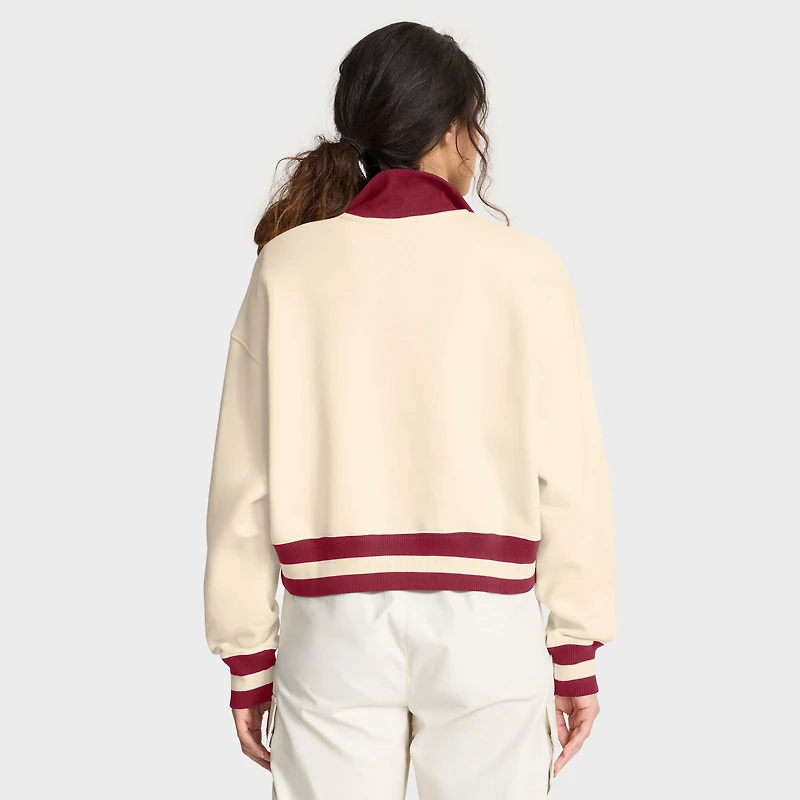 Women's Nike Cream Stanford Cardinal Oversized Legacy Cropped Half-Zip Sweatshirt