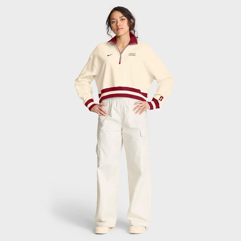 Sweat-shirt court à demi-zip oversize Nike Stanford Cardinal couleur crème pour femme