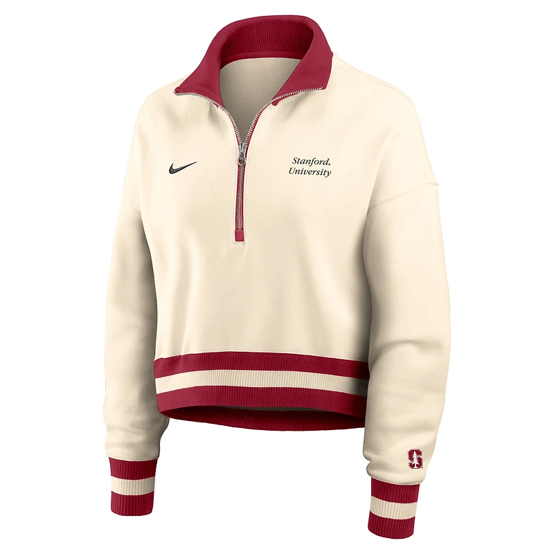 Women's Nike Cream Stanford Cardinal Oversized Legacy Cropped Half-Zip Sweatshirt