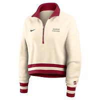 Women's Nike Cream Stanford Cardinal Oversized Legacy Cropped Half-Zip Sweatshirt