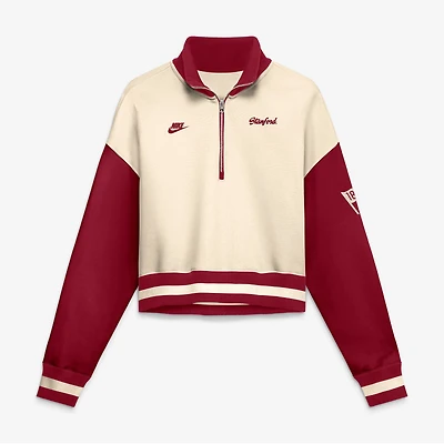 Women's Nike Natural/Cardinal Stanford Cardinal Oversized Legacy Color Block Cropped Quarter-Zip Pullover