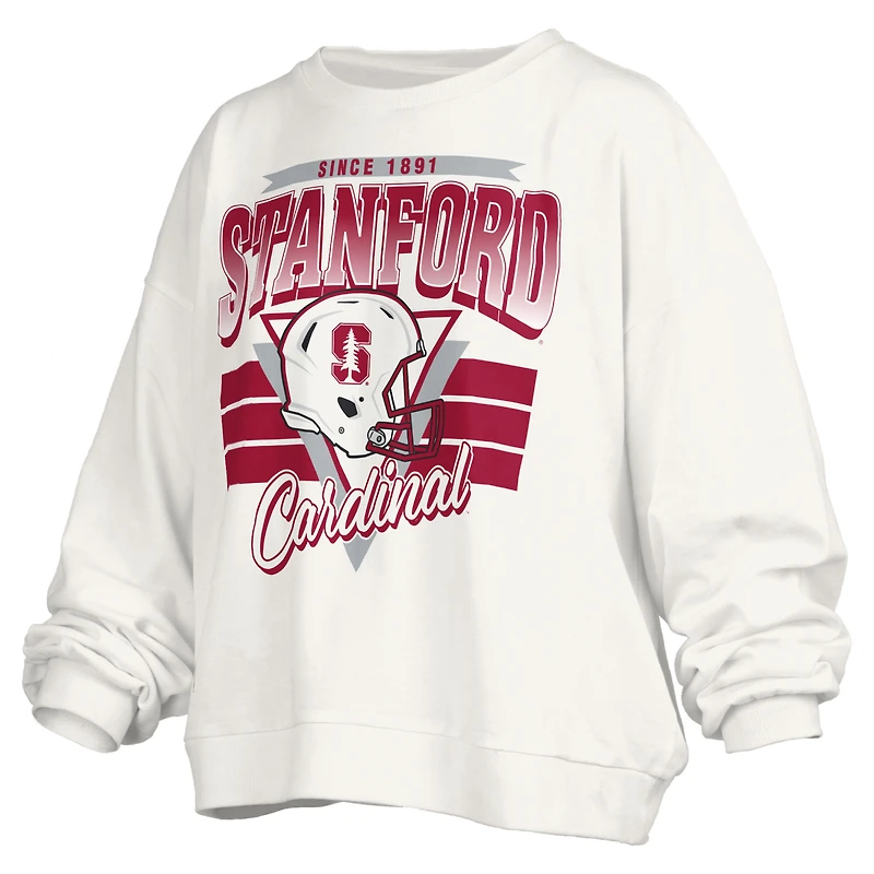 Sweat-shirt rétro surdimensionné Stanford Cardinal blanc pour femme, longueur à la taille, style Janice