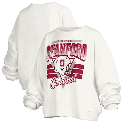 Sweat-shirt rétro surdimensionné Stanford Cardinal blanc pour femme, longueur à la taille, style Janice