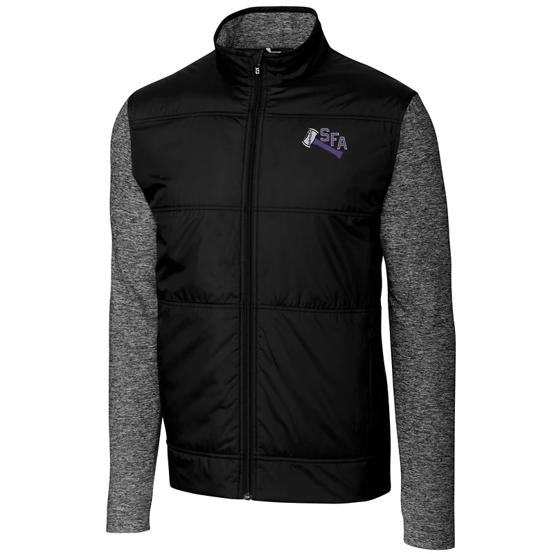 Men's Cutter & Buck Black Stephen F Austin Lumberjacks Vault Stealth Hybrid Quilted Full-Zip Windbreaker Jacket